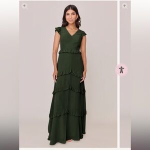Revelry Amelia Chiffon Dress in Deep Olive